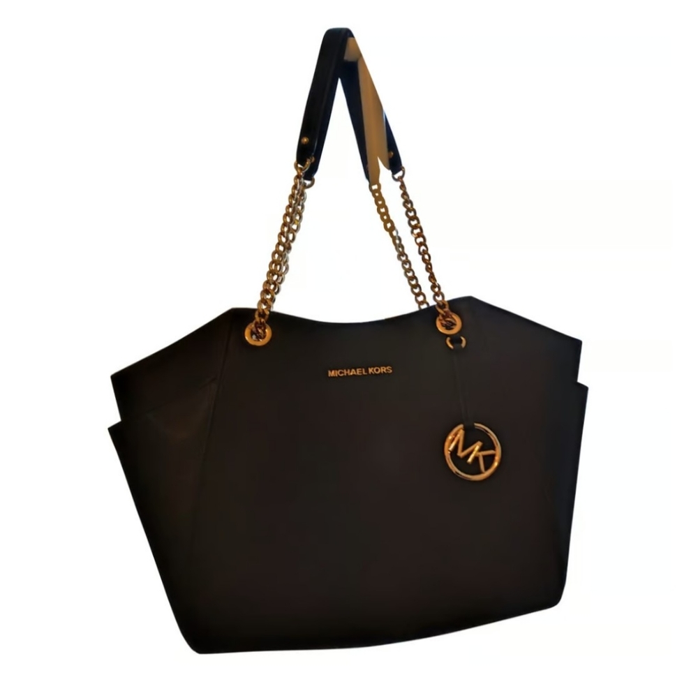 Michael Kors Jet Set Large Signature Leather X Cross Chain Shoulder Tote Handbag